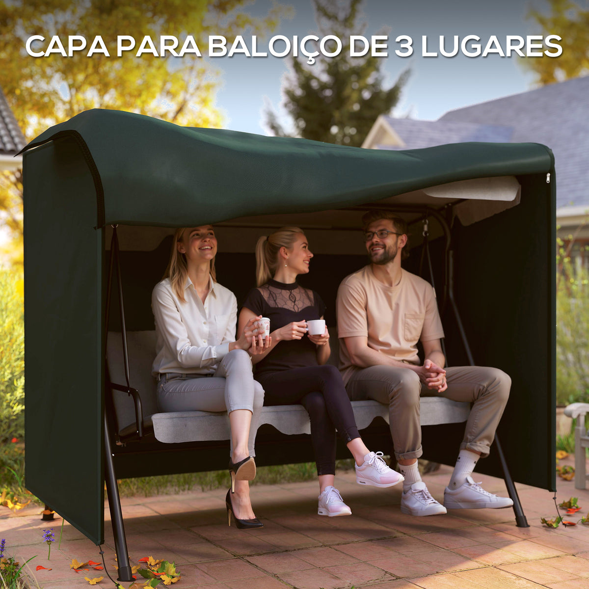 Capa para Móveis de Jardim Capa Protetora para Baloiços de Exterior com Zíper 205x124x164cm Verde — foto 5