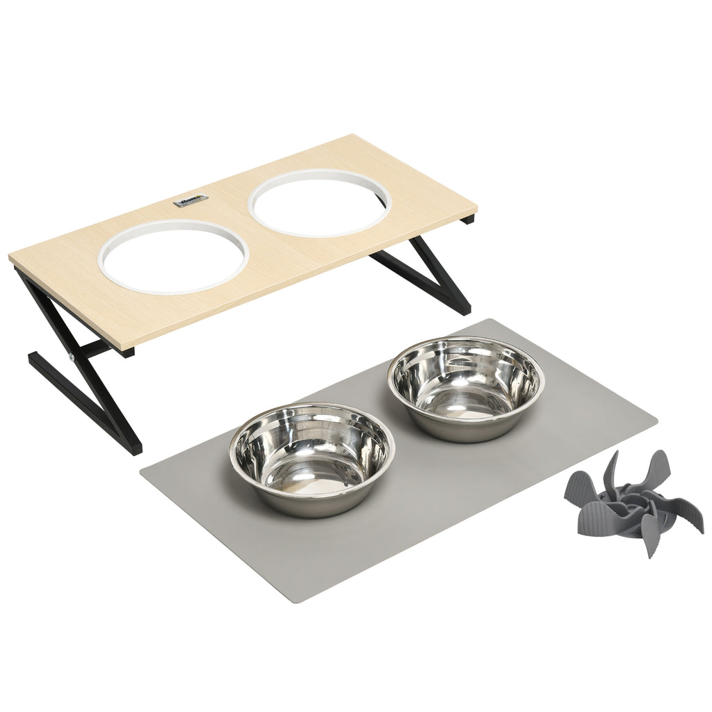 Comedouro Elevado para Cães Alimentador para Cães com 2 Tigelas de Aço Inoxidável 1100ml com Tapete Antiderrapante Comedouro Lento para Animais Médios 60x30x18,5cm Carvalho — foto 9
