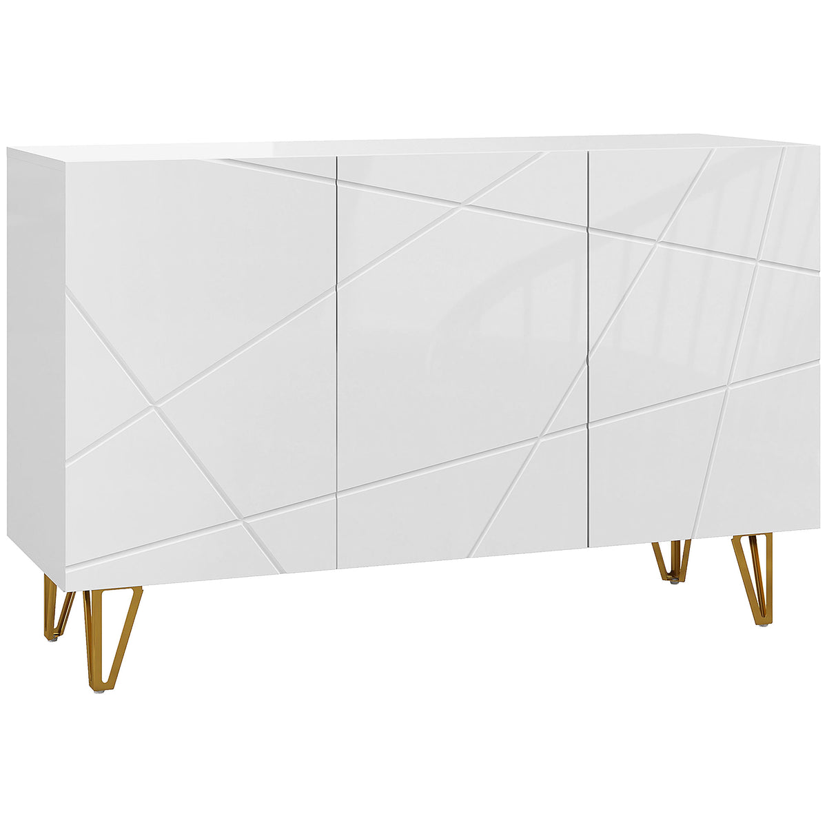 Aparador para Sala Aparador de Entrada com 3 Portas e Prateleiras Ajustáveis Armário de Armazenamento para Cozinha Sala 120x40x75 cm Branco Brilhante — foto 1