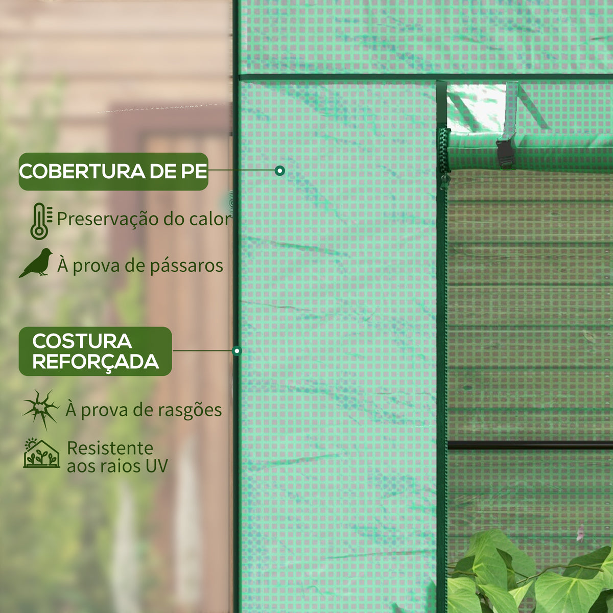 Estufa Pequena Estufa de Exterior com Janelas de Malha e Porta com Fecho de Correr Estufa para Cultivar Plantas e Flores 196x77x197 cm Verde — foto 4