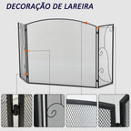Frente para Lareira de 3 Painéis Frente para Lareira Dobrável com Dobradiças Estrutura Metálica Malha Decorativa 132,5x76,5cm Preto — foto 7