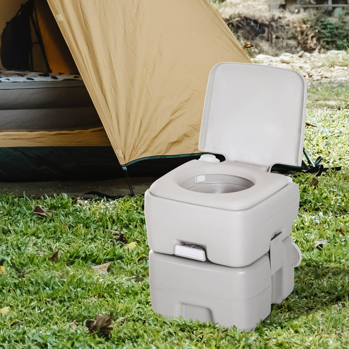 Sanita Portátil Sanita de 20L com Tampa para Campismo Viagem Barco Capacidade Máxima 147 kg 41,5x36,5x42 cm Cinza Claro — foto 2