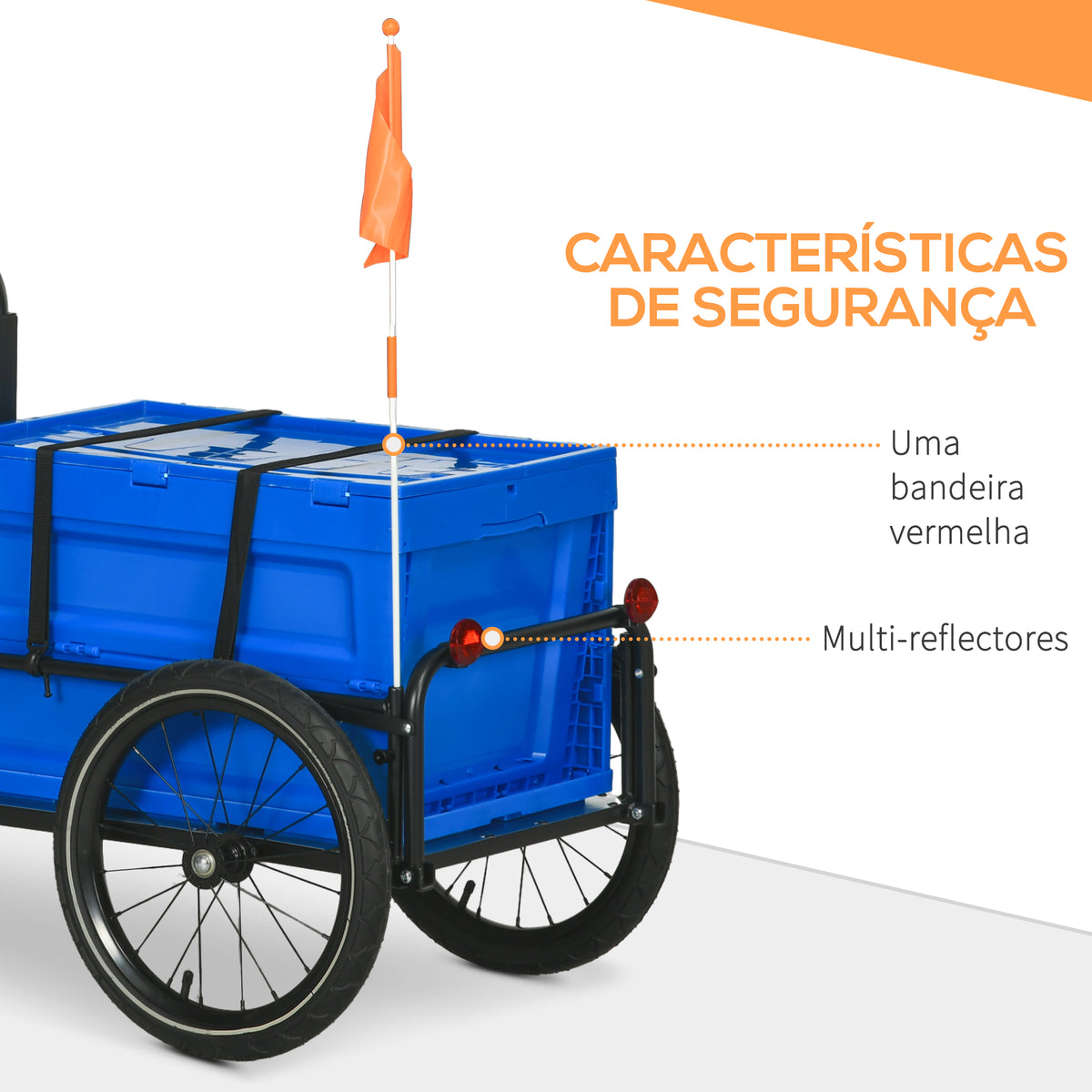 Reboque de Carga para Bicicleta Carrinho para Bicicleta com Caixa de Armazenamento Dobrável Alça Ajustável e Refletores Seguros Carga 40 kg 145x61x76/81 cm Azul — foto 6