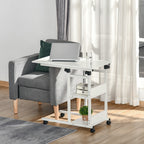 Mesa Lateral para Sofá Mesa lateral em Forma de C com 4 rodas Giratórias Freios Altura Ajustável 3 níveis Estrutura Metálica 80x40x72-82cm Branco — foto 2