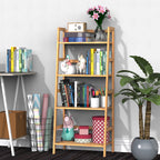 Estante de Bambu com 4 Prateleiras Estante em Forma de Escada para Casa de Banho Sala de Estar Escritório 48x31,5x120 cm Madeira — foto 2