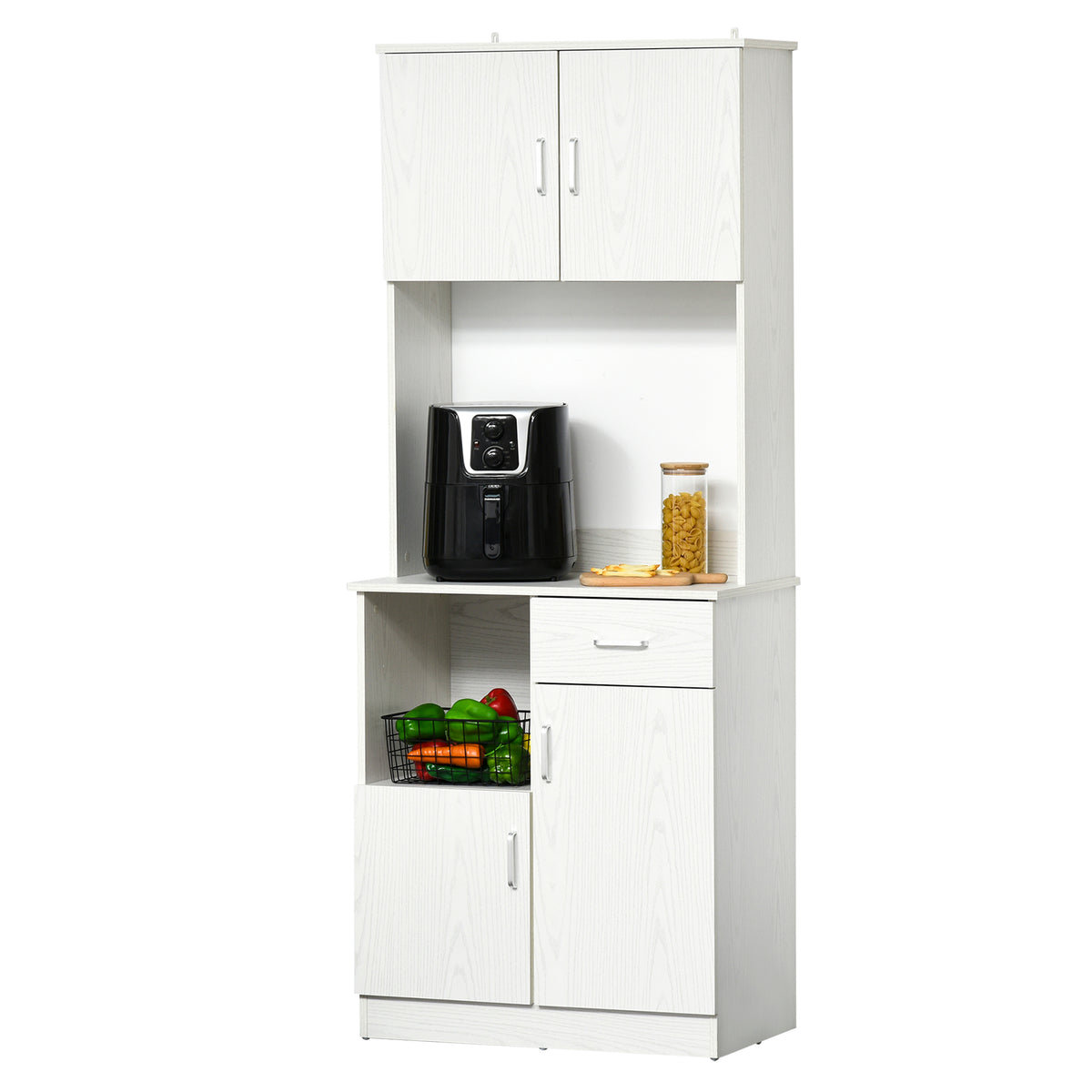 Armário Auxiliar para Cozinha com 3 Armários com Portas Prateleira Ajustável Gaveta e Prateleira Aberta 71x41x178 cm Branco — foto 1