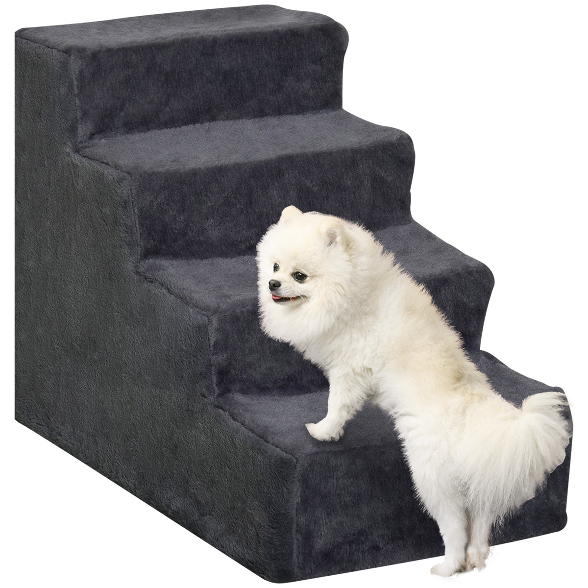 Escada para Animais de Estimação com 4 Degraus 2 em 1 com Capa Removível e Lavável Escada para Cães Gatos Carga 30kg 60x35x44 cm Cinza Escuro — foto 1