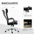 Cadeira de escritório ergonômica basculante e giratória com altura de assento ajustável com encosto de cabeça e malha de encosto alto 65,5x62,5x117-127 cm Preto — foto 5