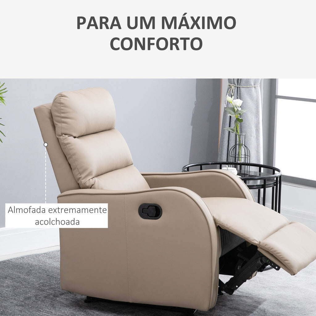 Poltrona Relax Reclinável Manual, Poltrona com Estofamento em PU e Apoio para Pés Retrátil, Acolchoamento Espesso, Reclinável até 160º para Sala, Quarto, Castanho Claro, 65x89x100 cm — foto 5
