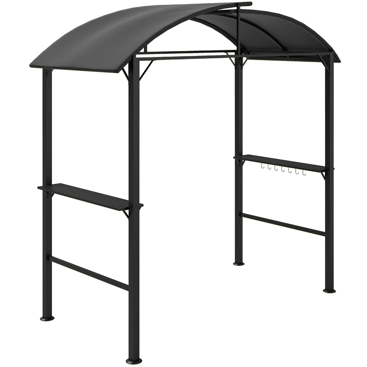 Pavilhão para churrasco, 2 prateleiras laterais, ganchos, estrutura de aço, 1,1 x 2,3m, cinza escuro — foto 1