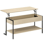 Mesa de centro com tampo elevatório, mesa de sala com compartimento oculto e prateleira aberta, 95x40x59cm, madeira natural — foto 1