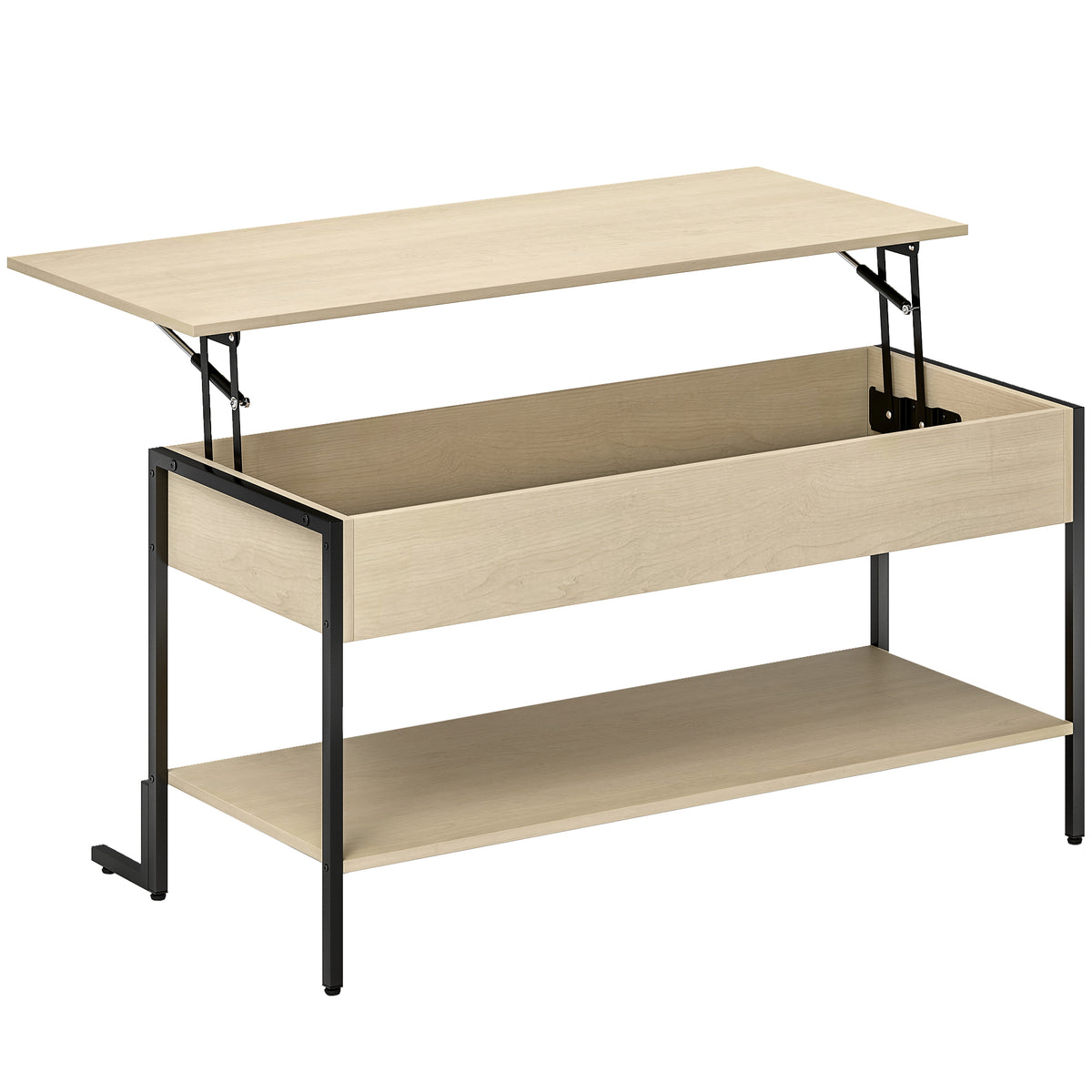 Mesa de centro com tampo elevatório, mesa de sala com compartimento oculto e prateleira aberta, 95x40x59cm, madeira natural — foto 1