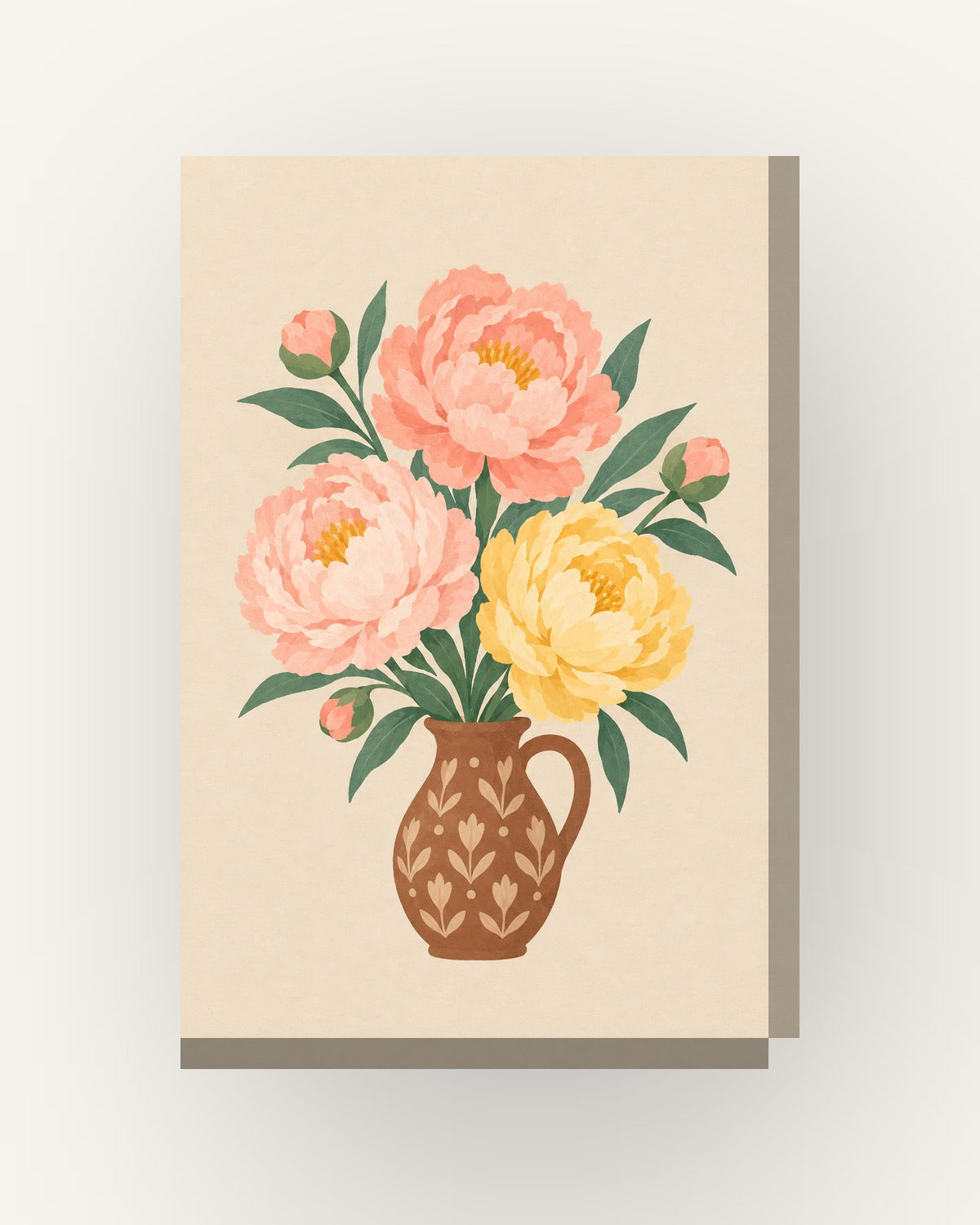 Peónias · Gouache · Quadro floral em aguarela — acabamento:slim