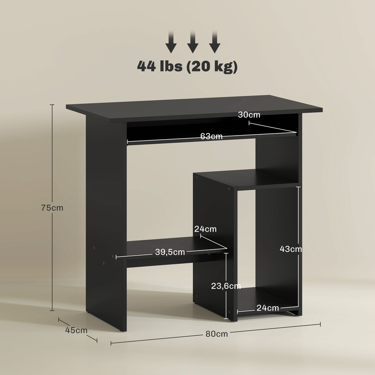Mesa de computador, Secretária, Painel de partículas, Metal, 80 x 45 x 75 cm, Preto — foto 2
