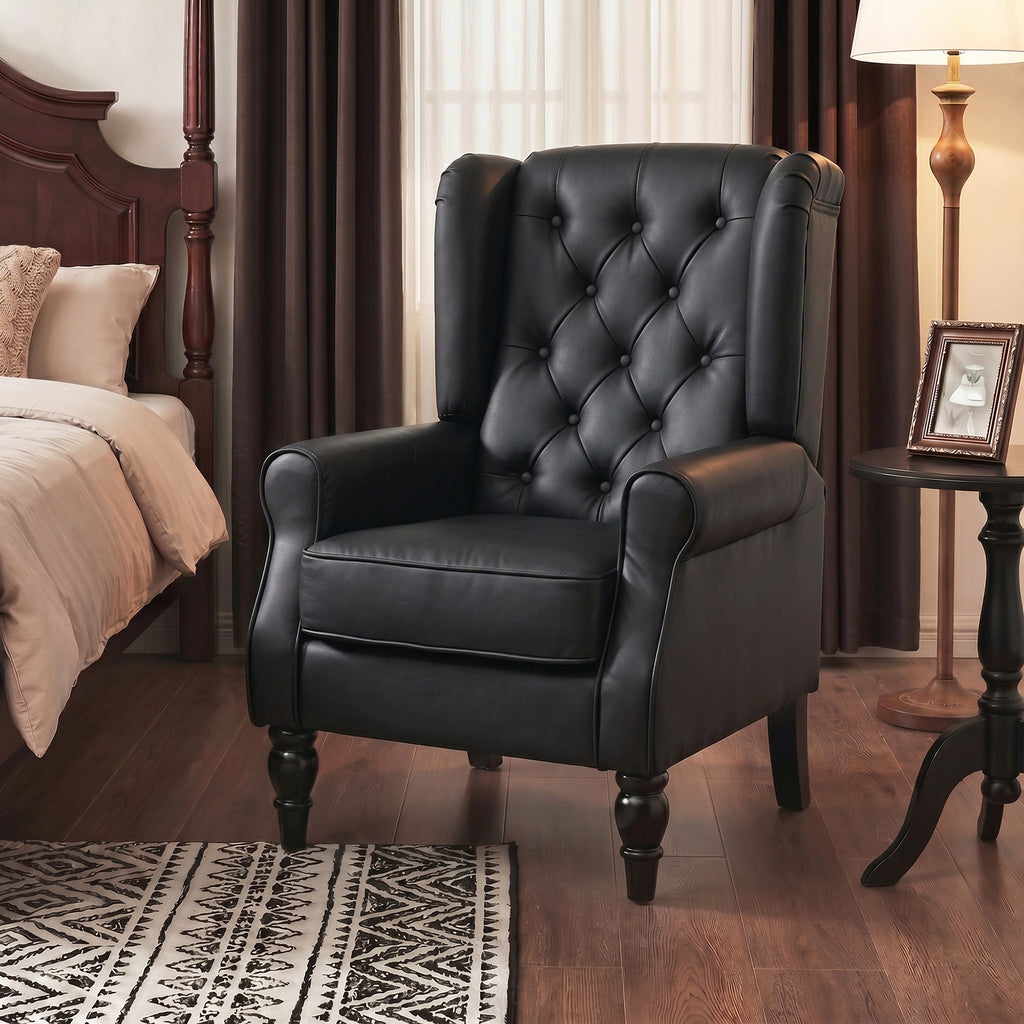 Poltrona para Quarto em Pele PU com Assento Largo Braços e Pés em Madeira de Eucalipto Preto — imagem 4