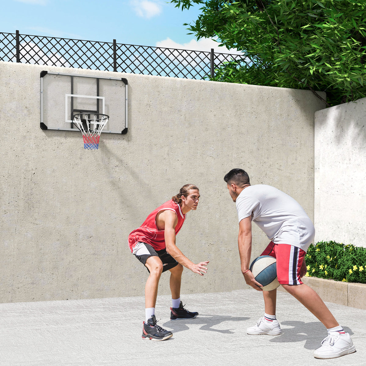 Tabela de Basquetebol de Parede com Aro, Rede e Estrutura em Aço para Exterior, 113x61x73 cm, Branco e Preto — imagem 11