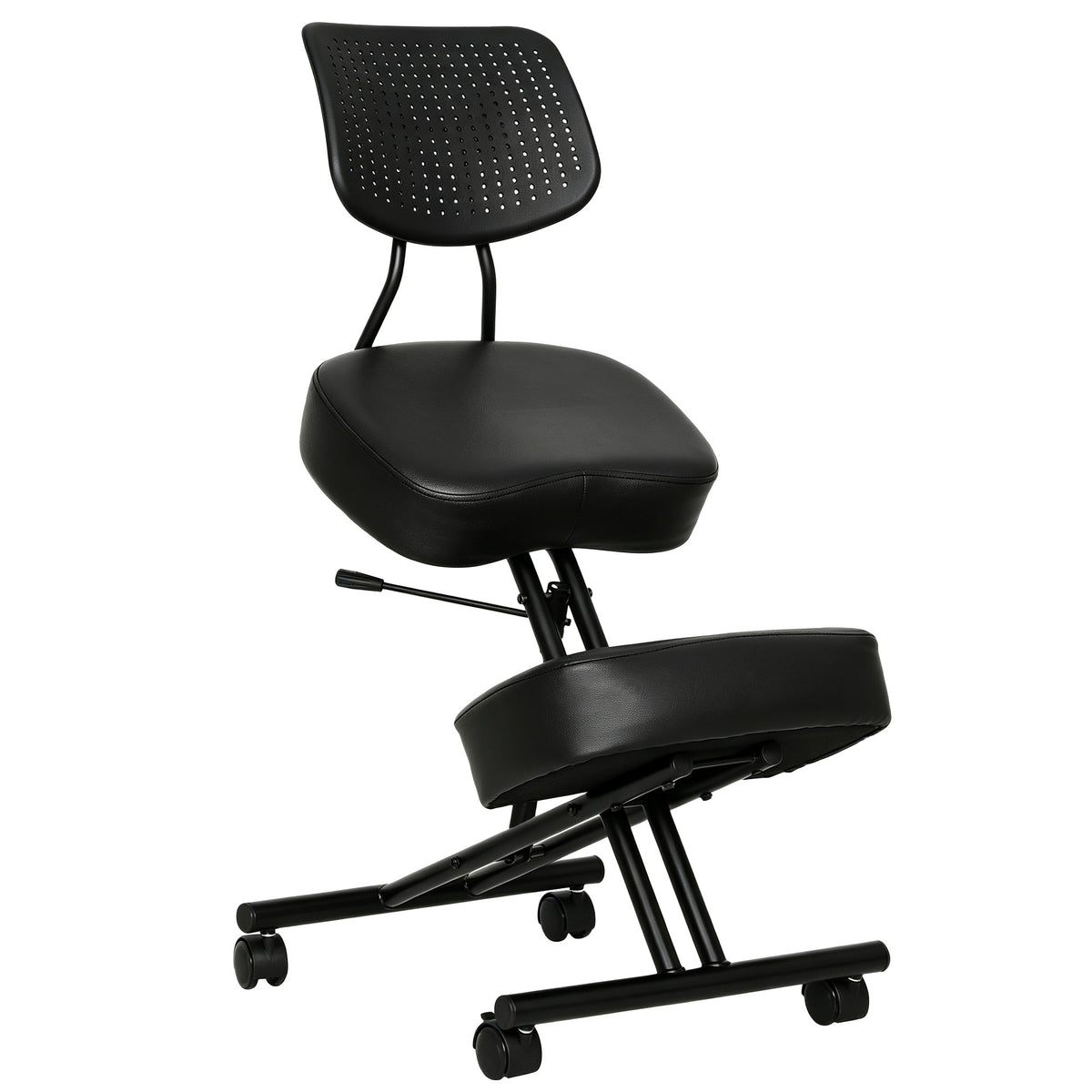 Cadeira de Joelhos Ergonómica com Encosto, Assento Sentado-de-Joelhos Regulável em PU com Rodízios, Preto — foto 1