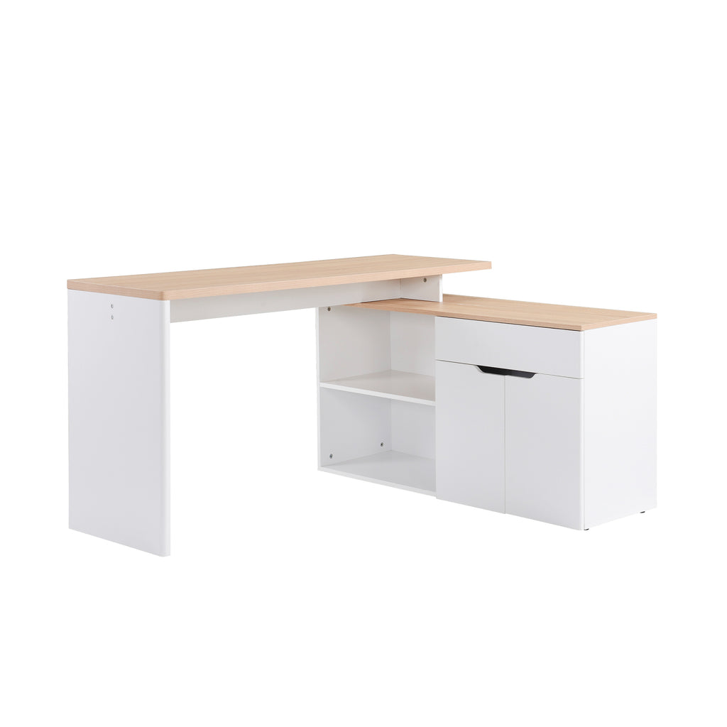 Escrivaninha para computador multimídia modular, multi-armazenamento, duplo nicho + gaveta e armário em madeira — foto 1