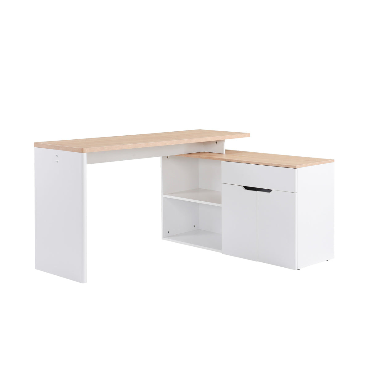 Escrivaninha para computador multimídia modular, multi-armazenamento, duplo nicho + gaveta e armário em madeira — foto 1