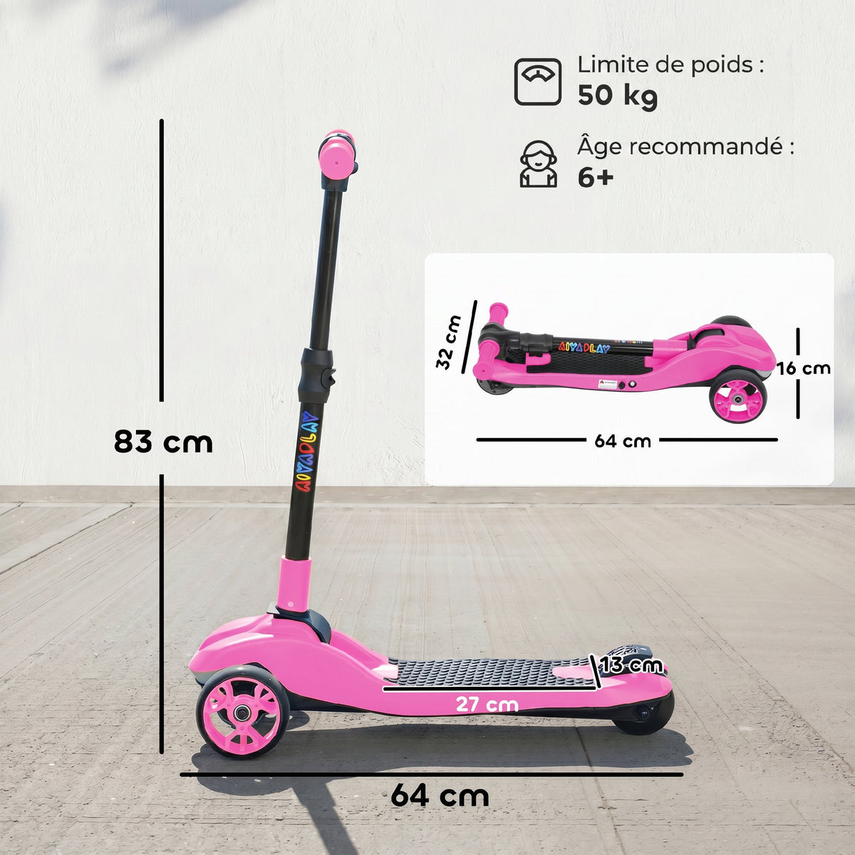 Trotinete Elétrica para Crianças 6+ Anos Dobrável 3 Rodas Partida Zero Velocidade Máxima 8 km/h 64x29x83 cm Rosa — foto 2
