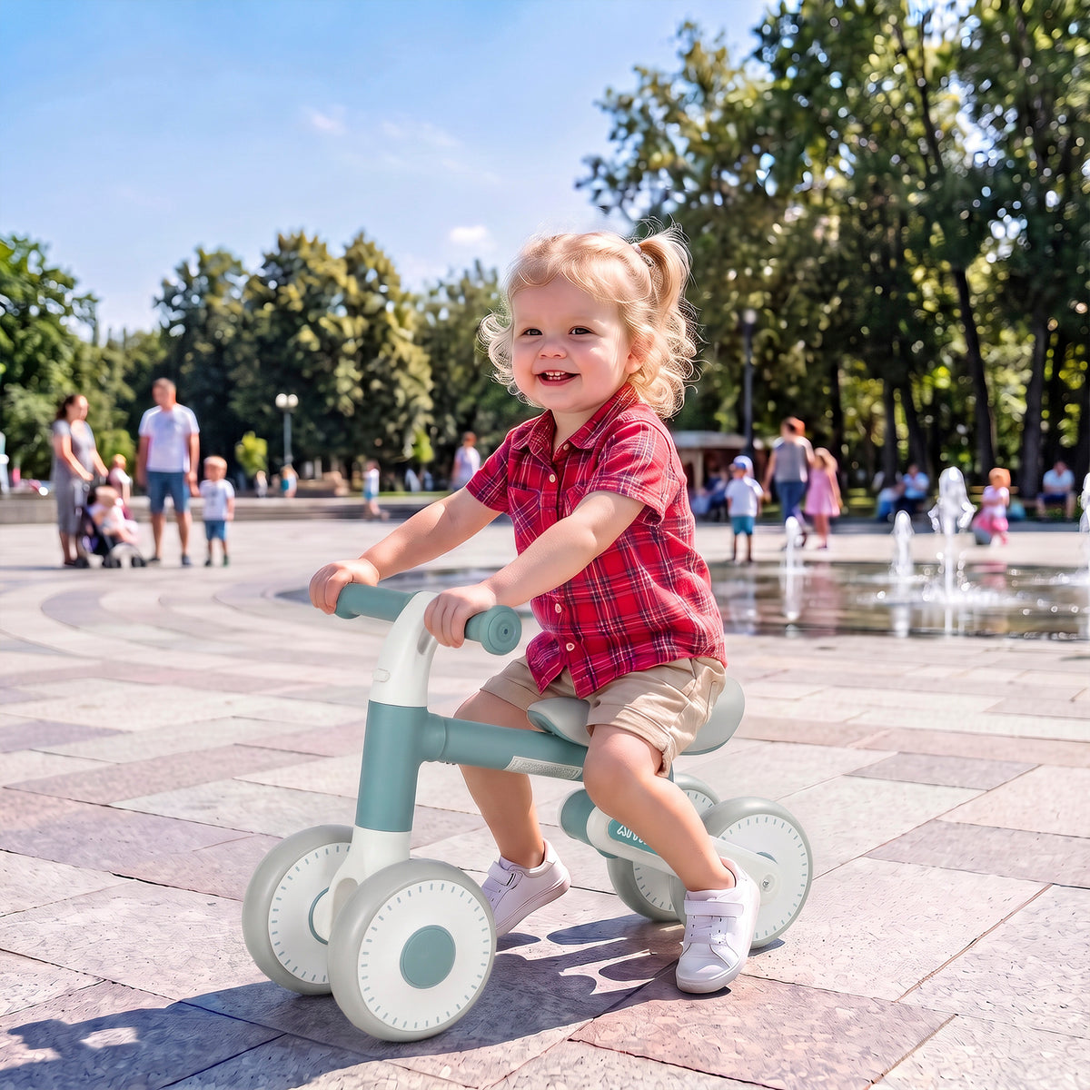 Bicicleta sem Pedais para Bebê 1-2 Anos Dobrável Assento Ajustável Direção Limitada a 135° Pneus EVA Silenciosos 52x23x36,5 cm Azul — imagem 3