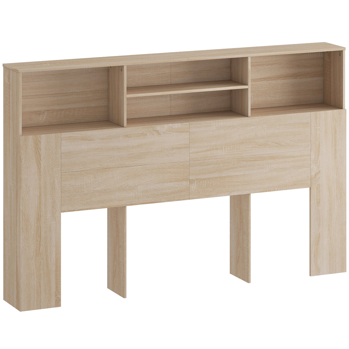 Cabeceira Independente com Arrumação Acessório de Cama 4 Compartimentos Abertos 160x20,2x108,2 cm Madeira Natural — foto 1