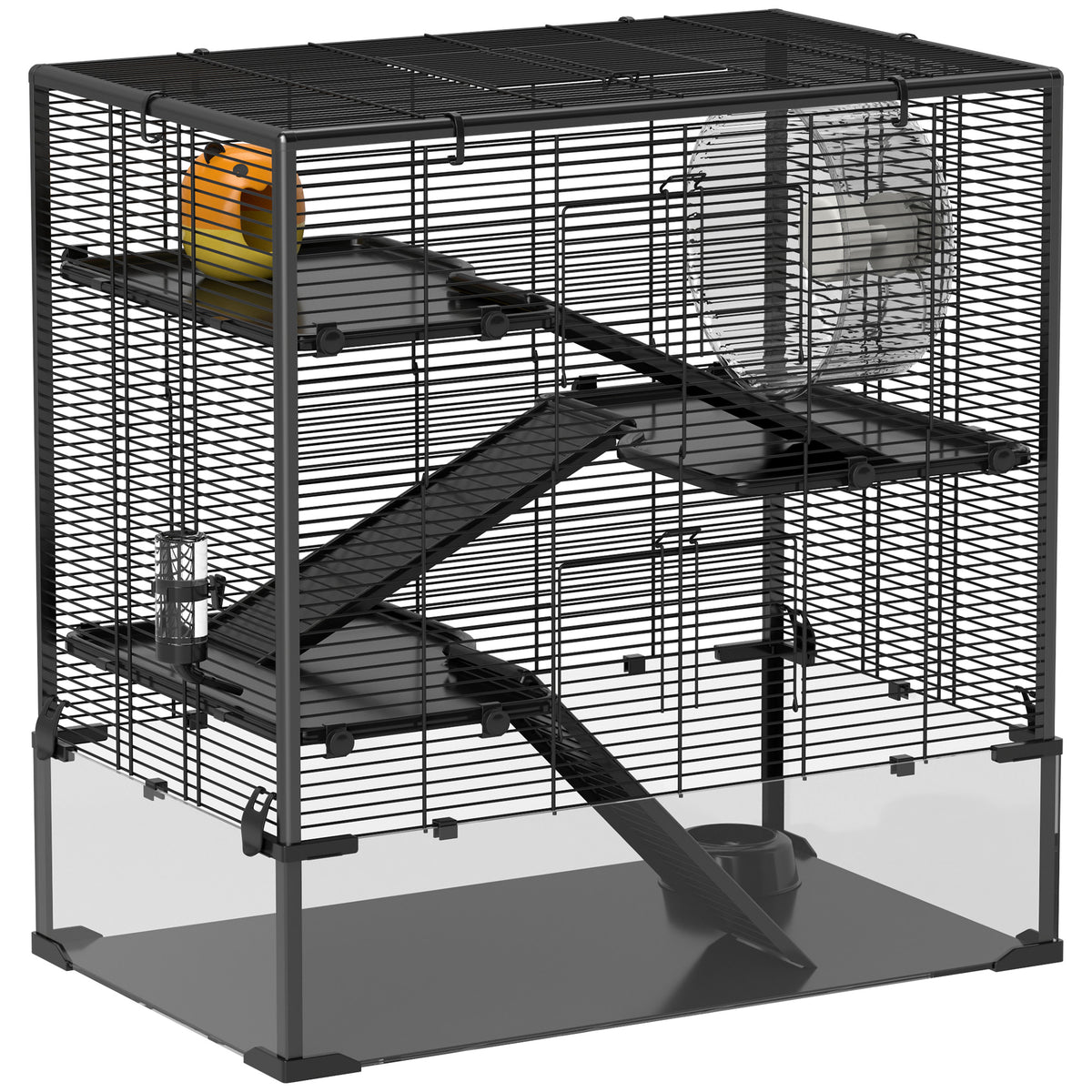 Gaiola para hamsters com fundo de vidro, Viveiro de 4 níveis com casinha e acessórios, 78,5L x 48,5B x 80H cm, Preto — foto 1