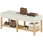 Banco para Sapatos Banco de Arrumação com Assento Acolchoado Prateleira Aberta Madeira de Hévéa 120x44x48 cm Madeira Natural — imagem 10