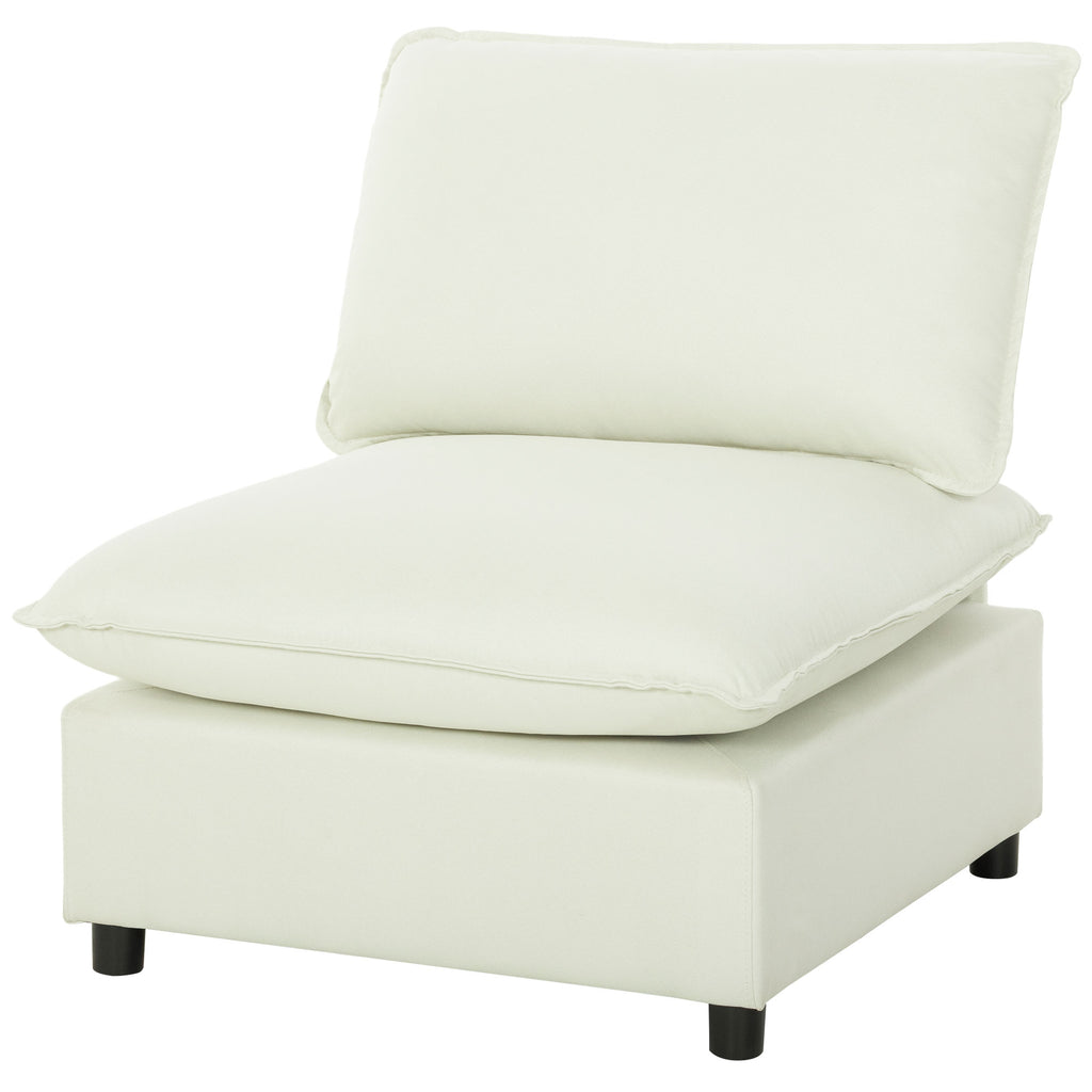 Poltrona de Sala sofá 1 Lugar Moderno sem Apoios de Braço com Assento Largo Almofadas Espessas 146x85x78 cm Creme — imagem 6