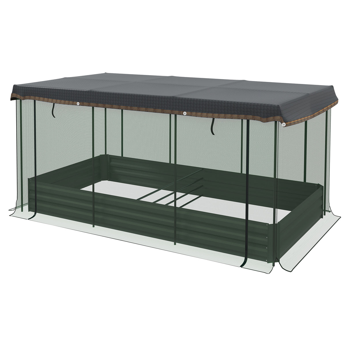 Canteiro elevado com rede de proteção contra pássaros e proteção solar, Estrutura metálica, 230x110x110 cm, Cinza/Verde/Preto — foto 1
