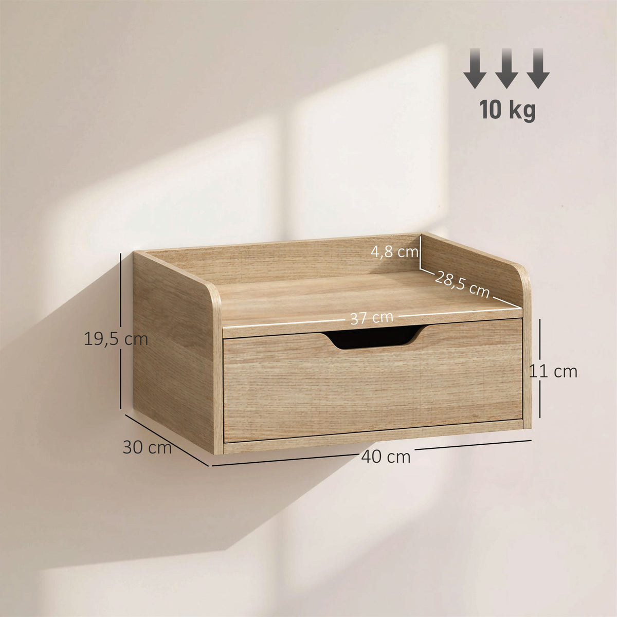Conjunto de 2 Mesas de Cabeceira Suspensas com 1 Gaveta para Quarto 40x30x19,5 cm Madeira — foto 2