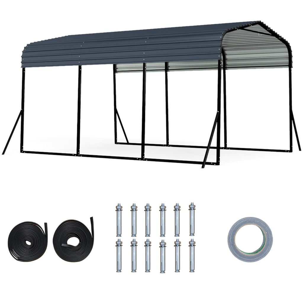Garagem Metálica Resistente com Base Reforçada e 4 Pés Inclinados para SUVs Barcos Tratores 300 x 440 x 250 cm Preto — foto 2