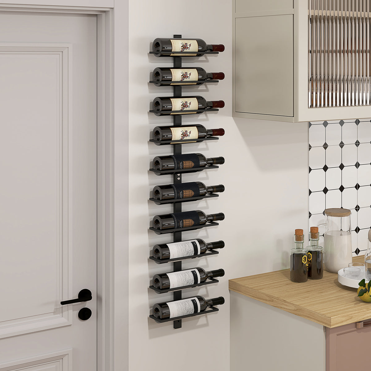 Suporte de Parede para Vinho 10 Níveis para 10 Garrafas Preto — imagem 3