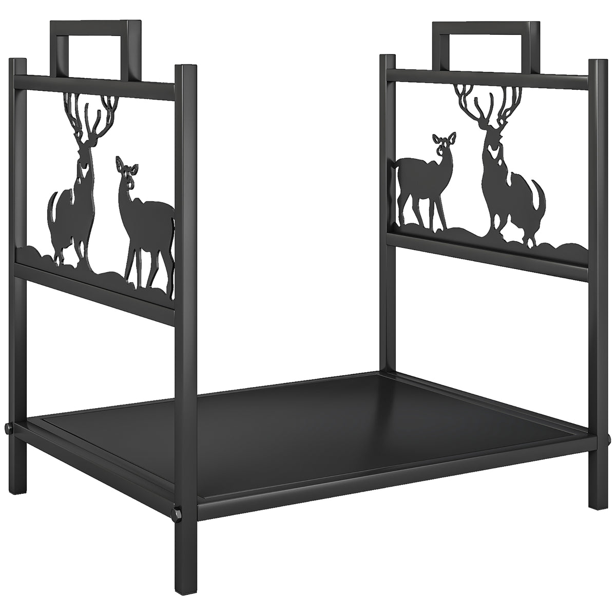 Suporte para Lenha em Metal com Pegas 42,5x33,5x43 cm para Lareira Jardim e Terraço Preto — foto 1