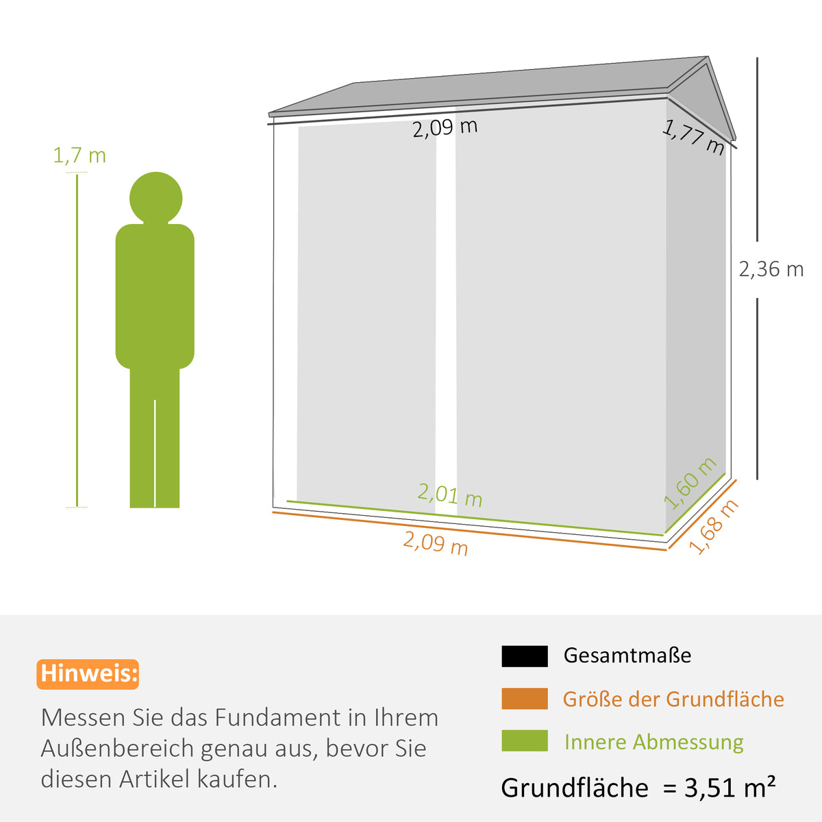 Abrigo Metálico para Ferramentas 3,5 m² Abrigo Alto Trancável com Sattedach Ventilações Luvas 209x177x236 cm — foto 2