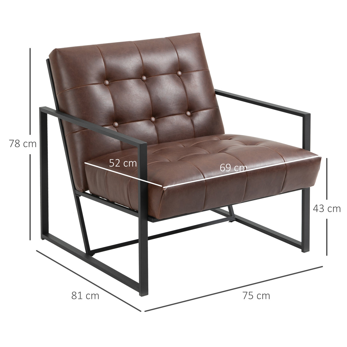 Poltrona de Sala Poltrona Relax Assento Encosto Capitonê Estrutura Metal Preto Revestimento Sintético Marrom — foto 2