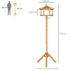 Casa para Pássaros com Suporte em Madeira Comedouro com Plataforma Telhado Metálico Inclinado Ø57,7x153 cm Madeira Natural — foto 2