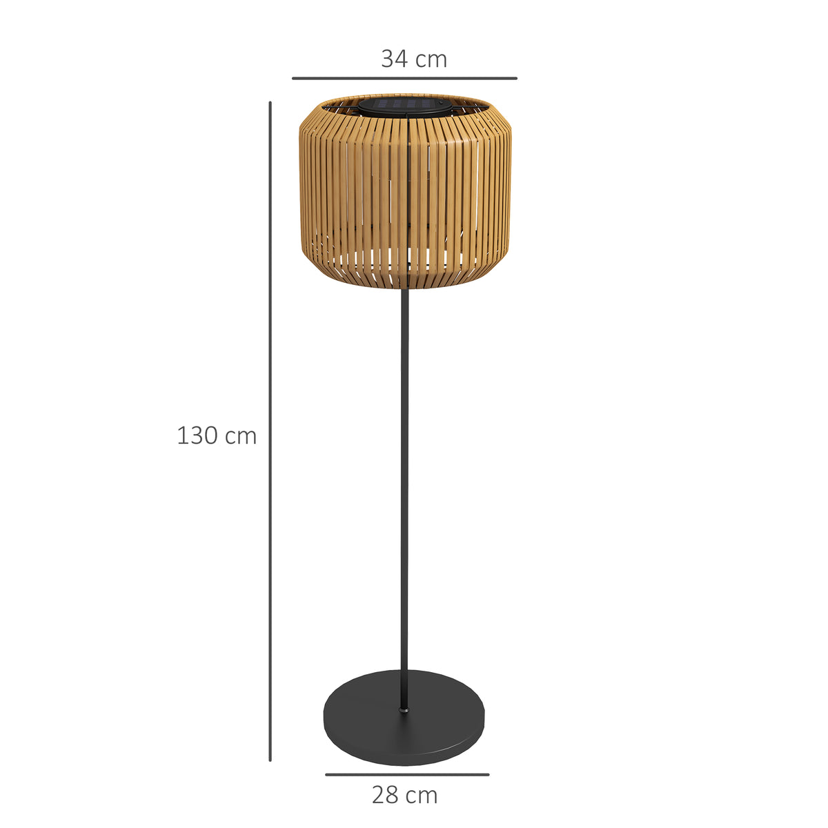 Luminária de Pé de Vime para Área Externa Lâmpada Solar de Jardim Sensor Automático LED Metal Ø34x130 cm Preto Amarelo — foto 2