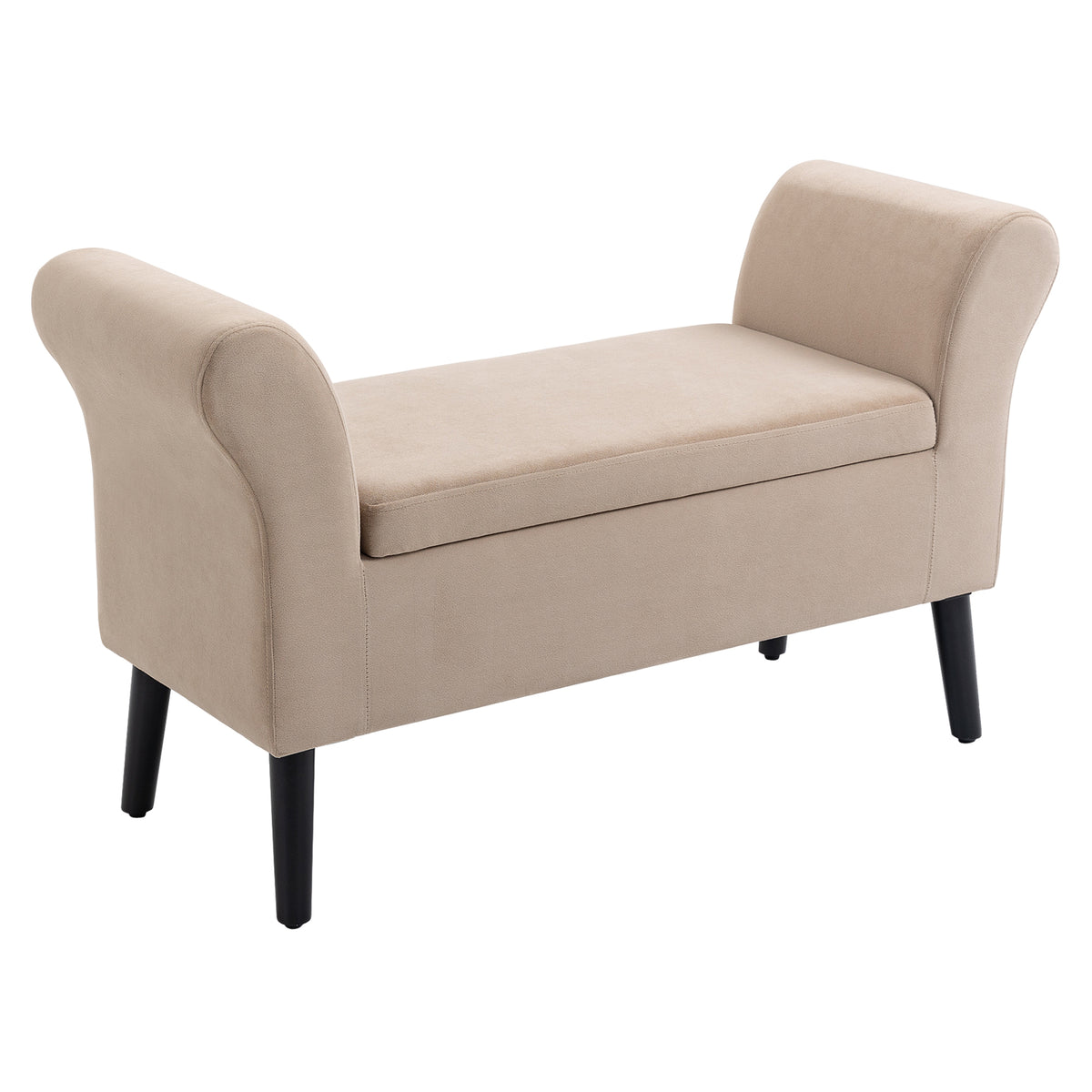 Banco estofado com arrumação, baú com apoios de braço, altura do assento 46 cm, poliéster com toque aveludado, 111,5 x 41 x 65 cm, Bege — foto 1