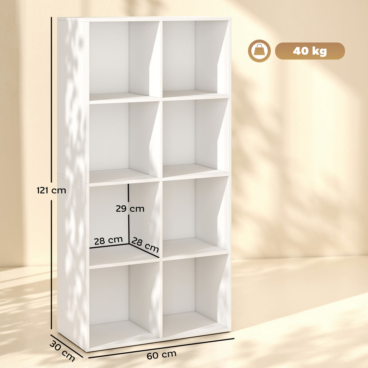 Estante para Livros com 8 Compartimentos Abertos para Sala de Estar e Quarto 60x30x121 cm Branco — foto 2