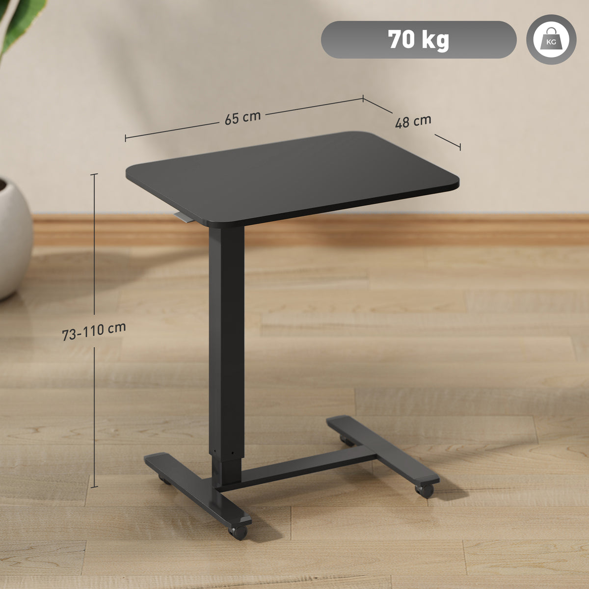 Mesa ajustável com 4 rodas Forma C 65 cm x 48 cm x 70-110 cm Preto — foto 2