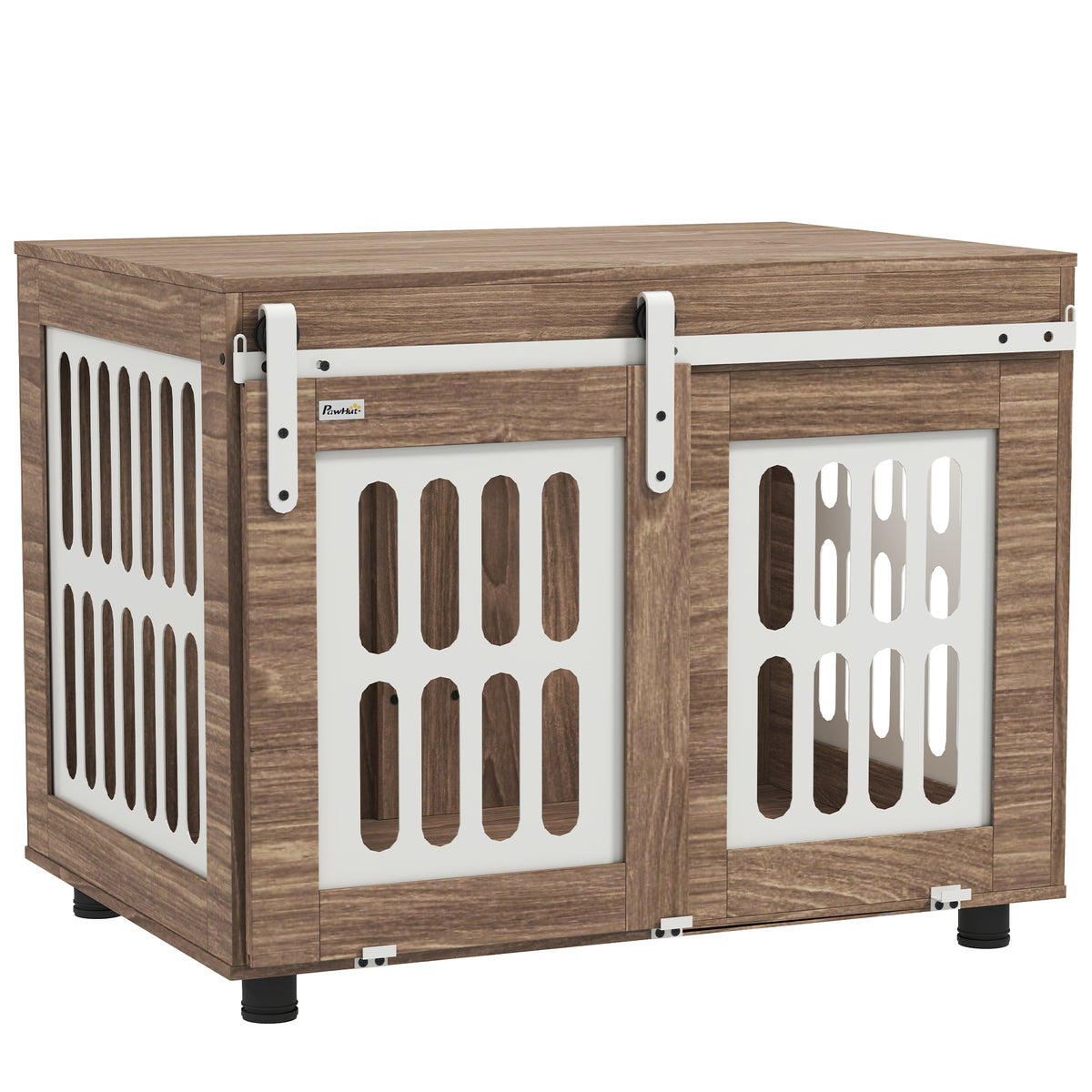 Móvel canil para cão com porta deslizante, casa para cão de porte médio, mesa de apoio, 80 x 59 x 63 cm, nogueira — foto 1