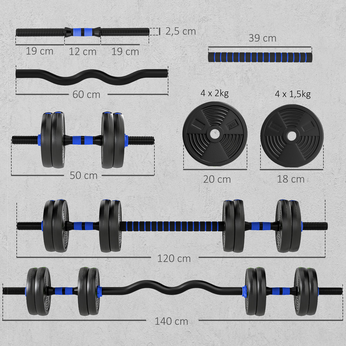 Kit Halteres Ajustáveis 15 Kg 3 em 1 Azul — foto 2