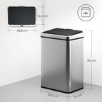 Lixeira com Sensor 40 L Aço InoxidávelLixeira Automática com Tampa de Fecho Suave Sensor de Movimento 35,5x26x55 cm Prata — foto 2