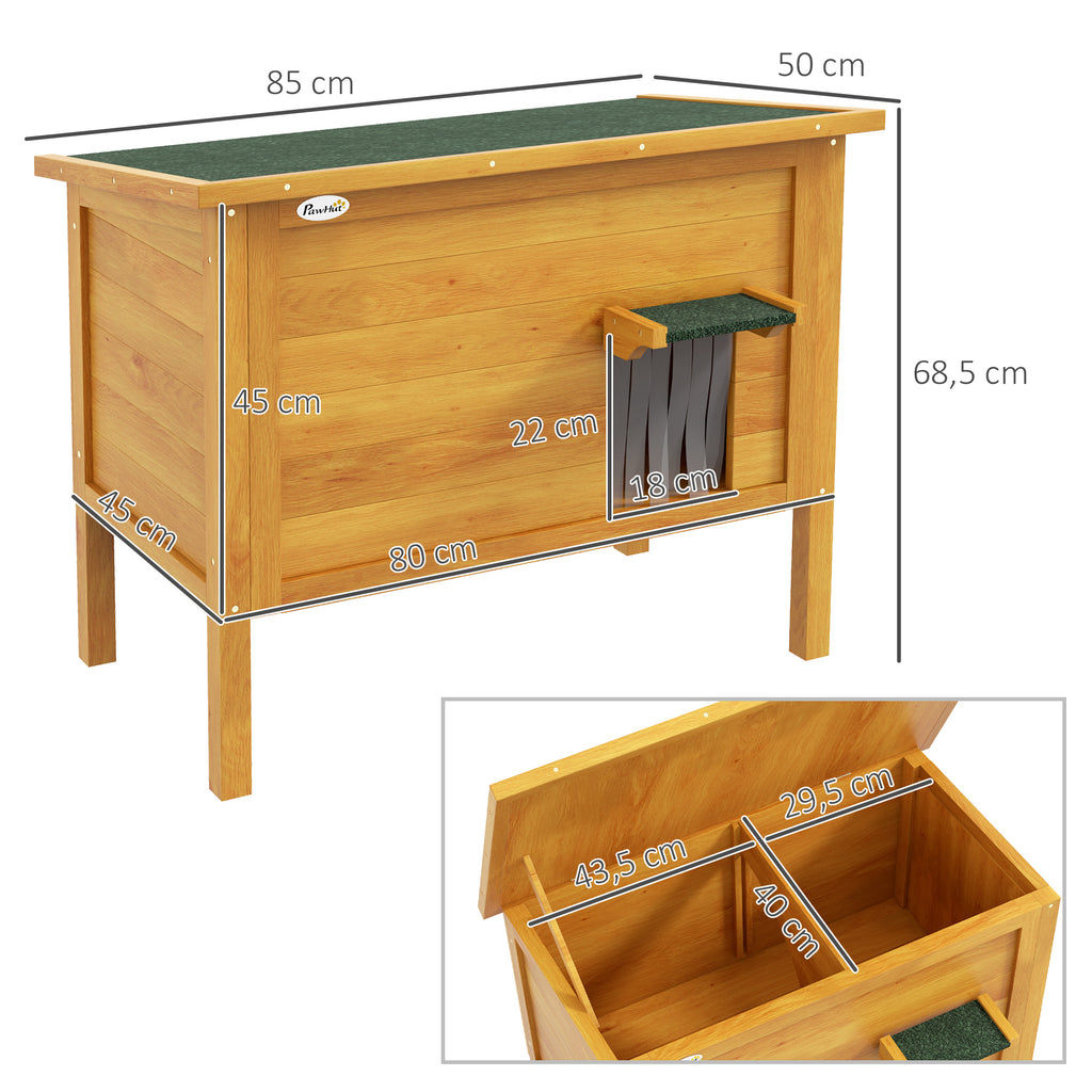 Casa Elevada para Gatos em Madeira com Isolamento e Telhado Rebatível 85x50x68,5 cm Cor Madeira — foto 2