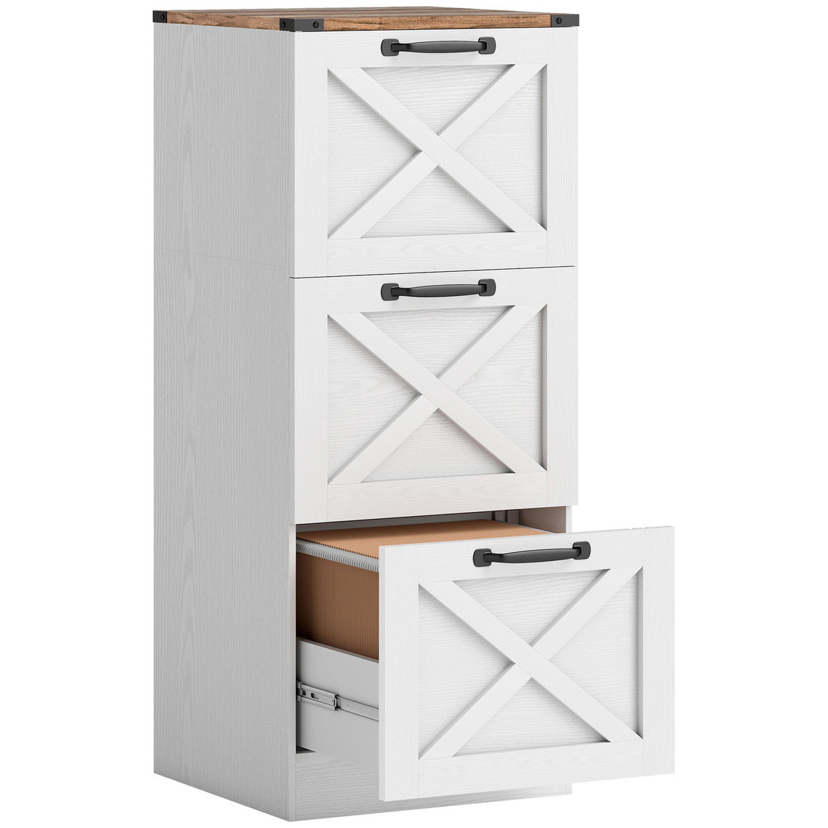 Gaveteiro de Escritório com 3 Gavetas Arquivos Suspensos para Formatos Carta/A4 Estilo Rústico 40x40x101 cm Branco — foto 1