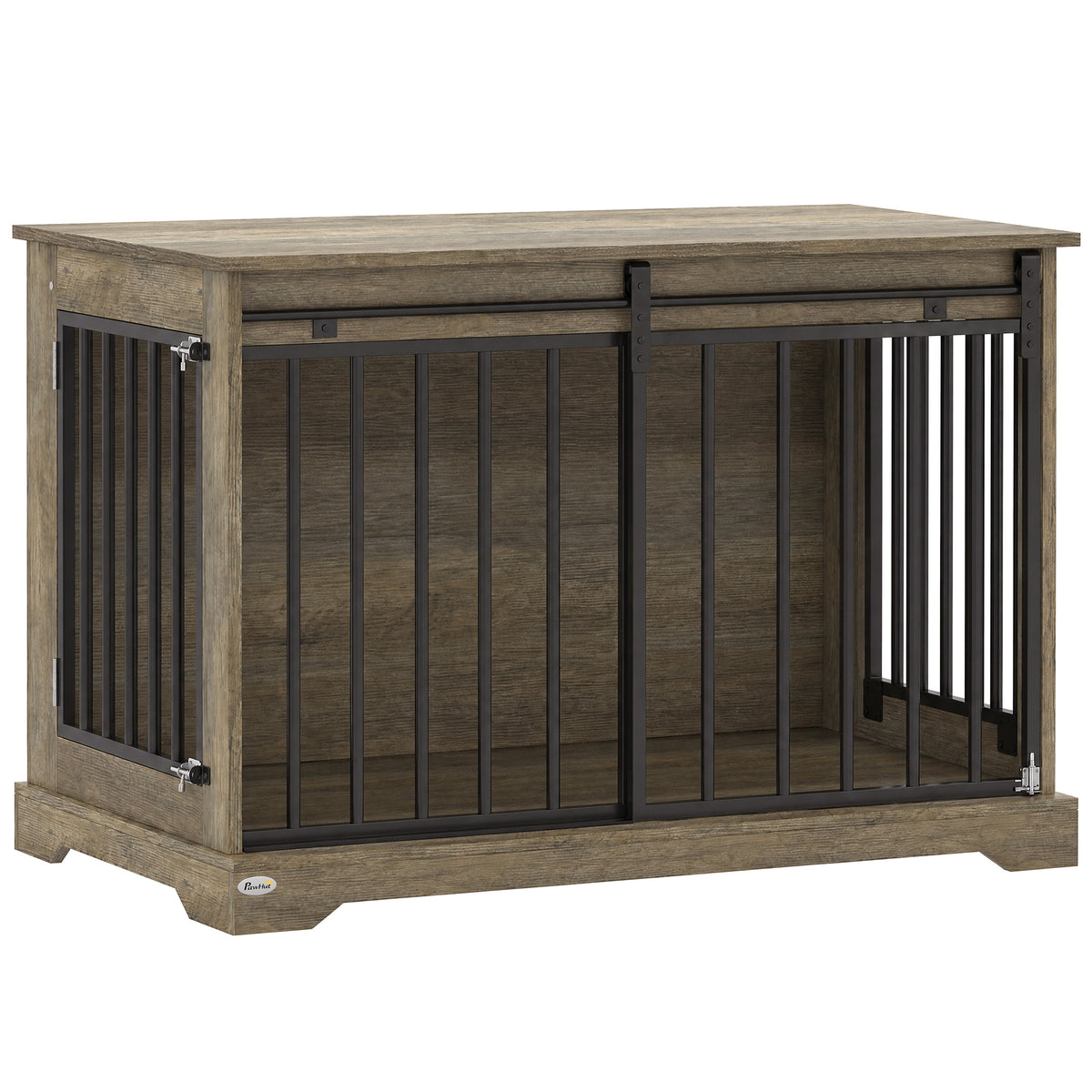 Gaiola para Cães em Madeira e Aço com Porta Deslizante Mesa de Apoio Abrigo Moderno 100x60x68 cm Cinza e Castanho Claro — foto 1