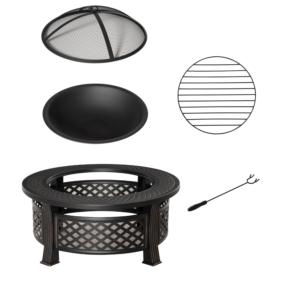 Bacia de fogo com gancho, proteção contra faíscas, cesto de fogo, mesa de fogo redonda, lareira para jardim, camping, churrasco, aço preto 81 x 81 x 50 cm — foto 1