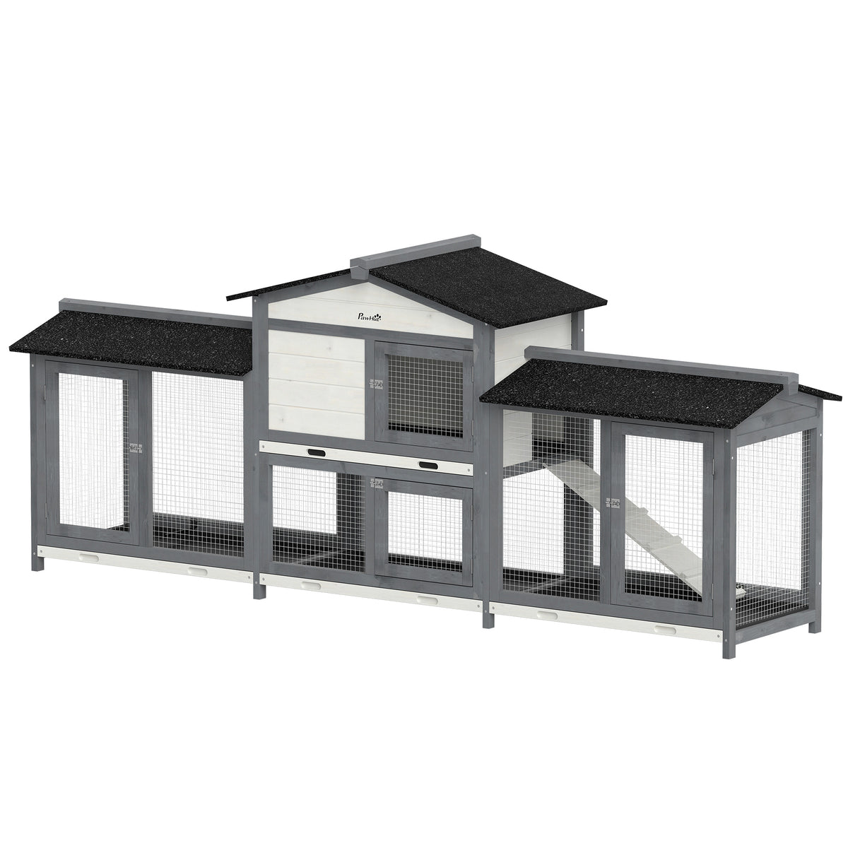 Casa para Coelhos 2 Andares Gaiola de Madeira 230x53x93,5 cm Resistente ao Inverno com Telhado Asfáltico Parque de Passeio Bandejas Removíveis — foto 1