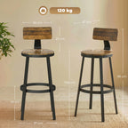 Conjunto 2 Bancos de Bar Estilo Rústico com Apoio para os Pés em Madeira e Metal 37x47x96 cm Castanho — foto 2